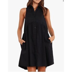 NEW Black Collared Shirt Dress Button Down Mini Dress Pockets M